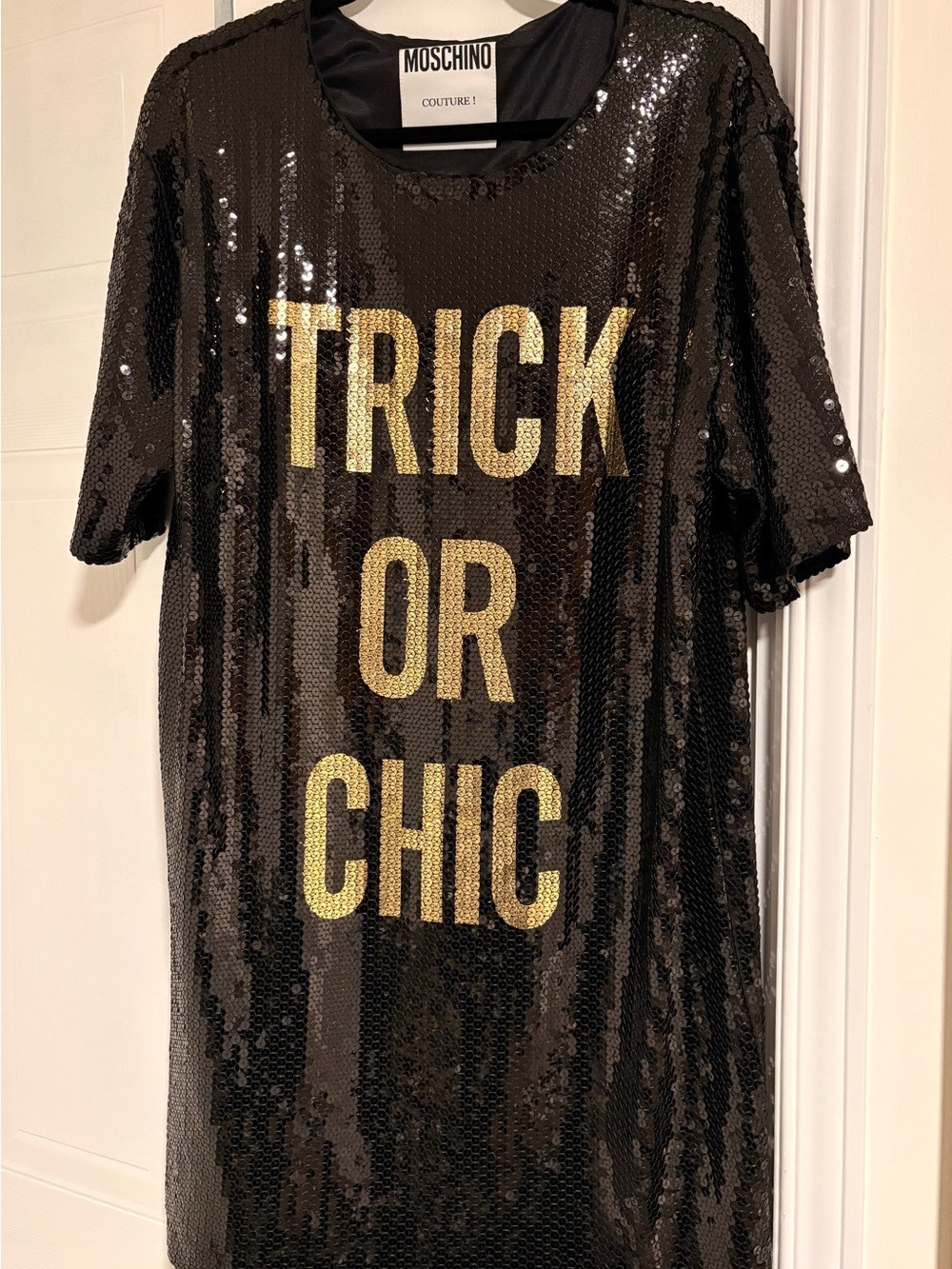 Moschino Couture Trick Or Chic Black Sequin Tee Dress BNWT Size 42